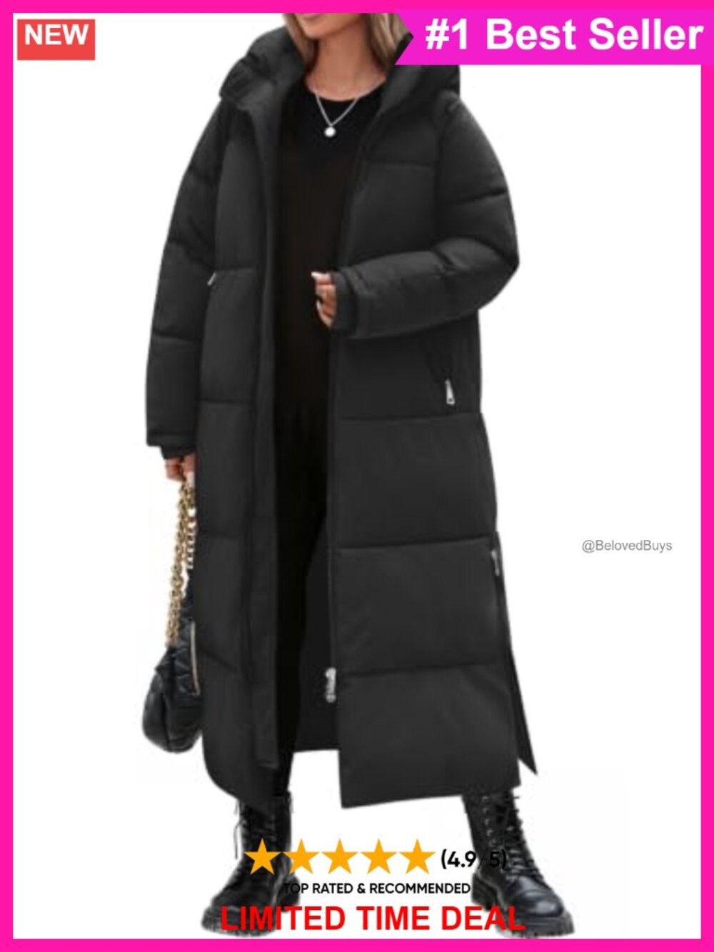 HEEKPEK Women Long Quilted Puffer Hooded Winter Coat Zip Pockets